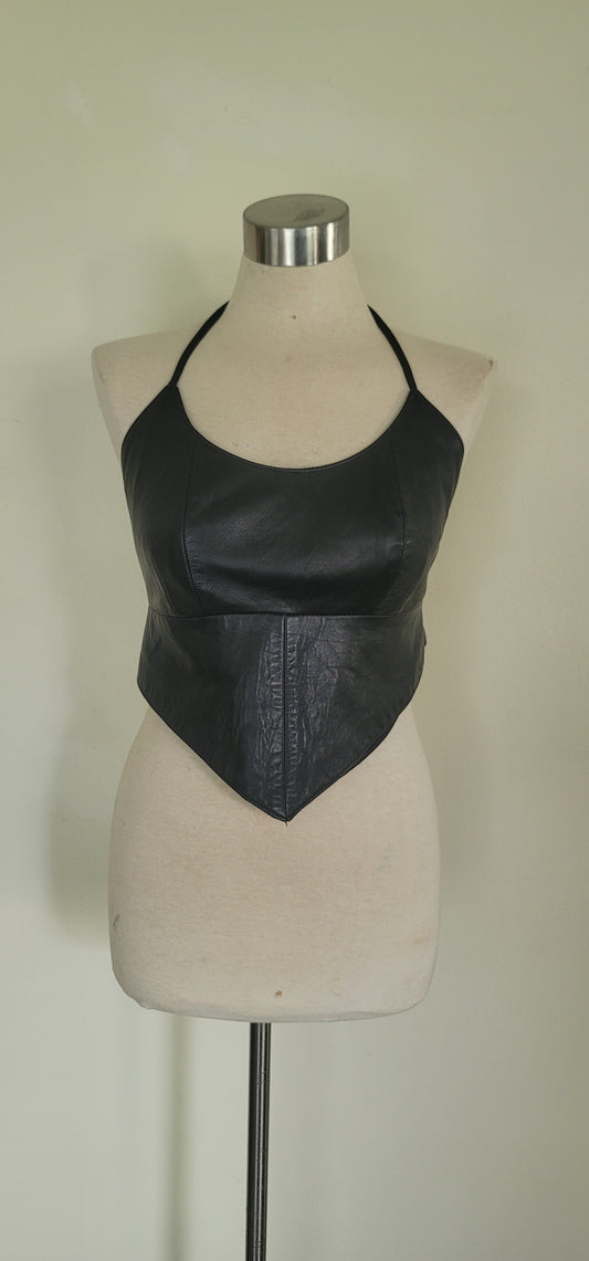 Black Leather Halter Top